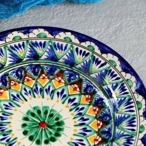 Тарелка Риштанская Керамика &quot;Цветы&quot;, синяя, плоская, 17 см, микс