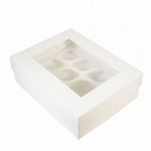 Коробка для 6 капкейков, NEW белая с окном, 50 шт.