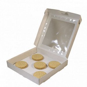 Коробка для печенья 19*19*3 см, Белая с окном