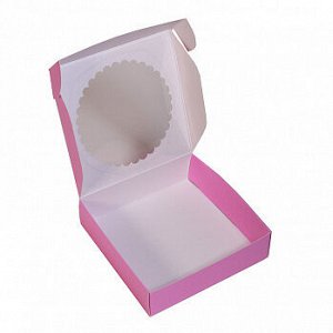 Коробка для печенья 12*12*3 см, Сиреневая с окном