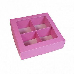 Коробка для 4 конфет с разделителями, Сиреневая с окном