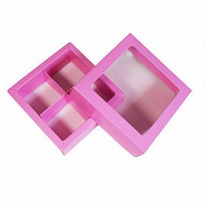 Коробка для 4 конфет с разделителями, Сиреневая с окном