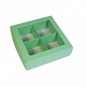 Коробка для 4 конфет с разделителями, Мятная с окном