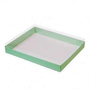 Коробка для печенья с прозрачной крышкой мятная, 26*21*3 см