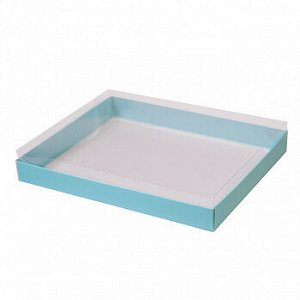 Коробка для печенья с прозрачной крышкой голубая 26*21*3 см