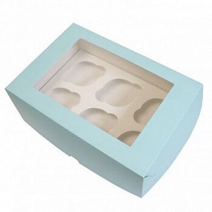 Коробка для 6 капкейков Голубая, с окном