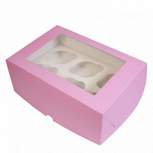 Коробка для 6 капкейков Сиреневая, с окном
