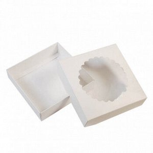 Коробка для печенья 12*12*3 см, белая с окном