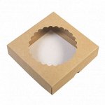 Коробка для печенья 12*12*3 см, крафт с окном