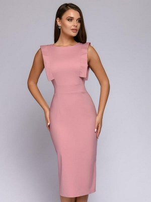 Платье-футляр розовое длины миди с декоративной отделкой