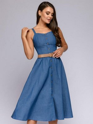 1001 Dress Сарафан темно-синий на пуговицах длины миди