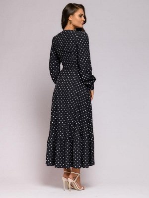 1001 Dress Платье черное в горошек длины макси с имитацией запаха