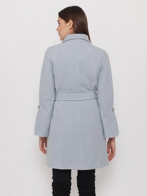 Пальто серо-голубое с расклешенными рукавами