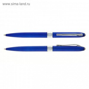 Ручка шариковая, поворотная, под логотип, корпус металлик синий с серебристой вставкой, стержень синий