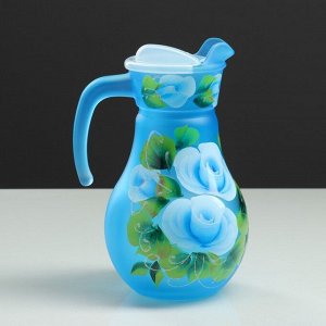 Набор для сока с подносом &quot;Розы&quot; художественная роспись, 6 стаканов 1250/200 мл, синий