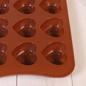 Форма силиконовая для шоколада "Влюбленные сердца" 20*10 см, 15 ячеек