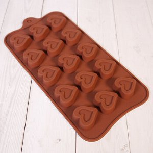 Форма силиконовая для шоколада "Сердцем к сердцу" 20*10,5 см, 15 ячеек