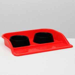 Миски с лотком «Феликс», красный лоток, черные миски, 41 x 30 x 6 см, 0,3 л