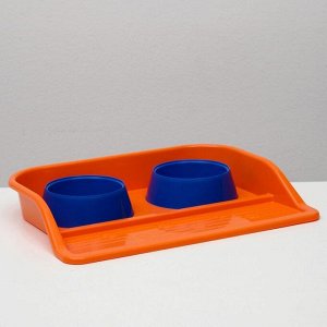 Миски с лотком "Феликс" 0,3 л, 41 x 30 x 6 см, оранжвый лоток, синие миски
