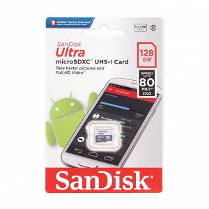 MICRO SD 128Gb SanDisk Class 10 Ultra Android UHS-I  (80 Mb/s) без адаптера SD