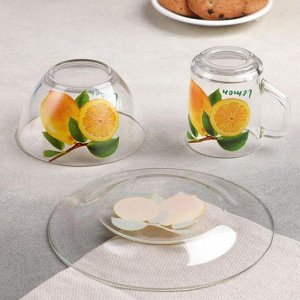 Набор для завтрака «Лимон», (тарелка, пиала, кружка), прозрачный
