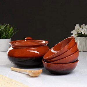 Набор посуды "Вятская керамика" 2,5л + 4х0,5л + деревянная ложка, традиционный