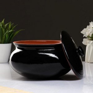 Набор посуды &quot;Вятская керамика&quot; 2,5л + 4х0,5л + деревянная ложка, черный