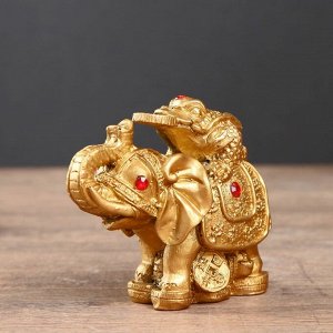 Нэцке полистоун бронза "Слон с денежной жабой на спине" 7,5х9,3х5,2 см