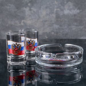 Набор для спиртных напитков GiDGLASS «Флаг России»: 2 стопки 50 мл, пепельница, в подарочной упаковке, МИКС