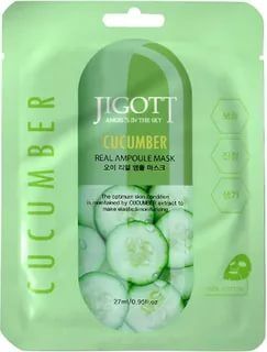 280146 "Jigott" Cucumber Real Ampoule Mask Маска для лица тканевая ампульная с экстрактом огурца 27 мл 1/600