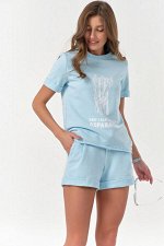 Костюм летний спортивный с шортами из хлопка голубой