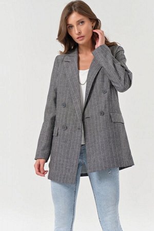 Пиджак летний двубортный из хлопка в полоску серый