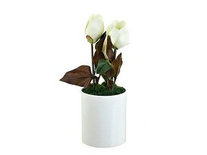 Композиция декоративная (с подсветкой) "Белые цветы" (с эффектом натуральных лепестков, в керамическом горшке) d=18см. h=49см. (батарейка-3"AA") (без подарочной упаковки)  806542