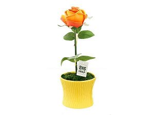 Композиция декоративная (с подсветкой) "Чайная роза" (с эффектом натуральных лепестков, в керамическом горшке) d=12см. h=33см. (батарейка-3"AA") (без подарочной упаковки)  806543