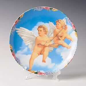 Тарелка декоративная "Ангелы" с подставкой, рисунок в ассортименте, D-20