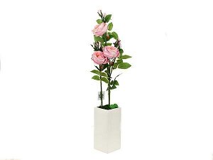 Композиция декоративная (с подсветкой) "Розовые розы" (с эффектом натуральных лепестков, в керамическом горшке) 11,5*11,5*80см. (батарейка-3"AA") (без подарочной упаковки)  806544