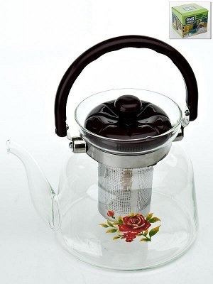 Чайник заварочный + упрочнённый фильтр "Алая роза" v=1400мл. (стекло) (подарочная упаковка) 898191