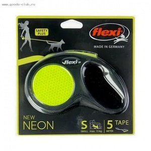 Flexi рулетка Neon New S (до 15 кг) лента 5 м, светоотражающая, желтый неон