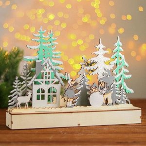Новогодний декор с подсветкой «Весело лепить снеговика» 2АА, 5х29,5х21 см