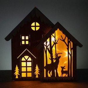 Новогодний декор с подсветкой «Двойной дом» 2АА, 6,5х24х22 см