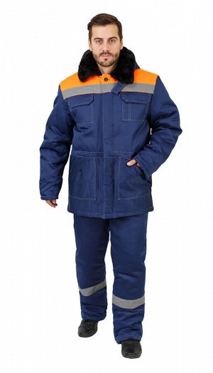 Костюм мужской рабочий "Легенда" зимний куртка, брюки т-синий с оранжевым и СОП