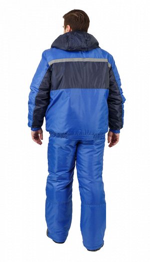 Костюм мужской рабочий "Рейс-Стим" зимний куртка, п/к васильковый с т-синим и СОП 25мм.