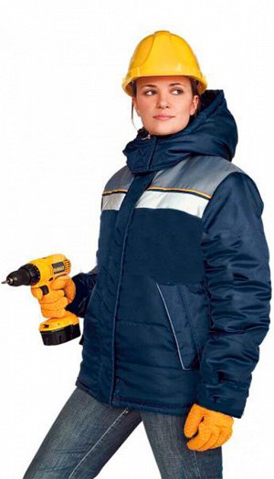 Куртка женская рабочая "Рейс1" зимняя т-синяя с серым