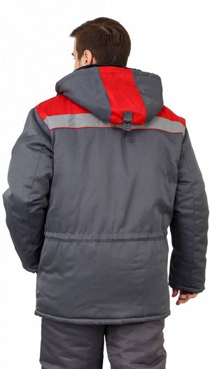Куртка мужская рабочая &quot;Патриот&quot; зимняя с мех. воротником т-серая с красным тк. Смесовая