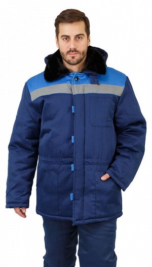 Куртка мужская рабочая "Патриот" зимняя с мех. воротником т-синяя с васильковым тк. Смесовая