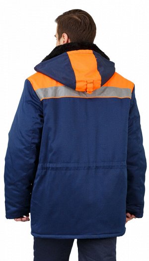 Куртка мужская рабочая "Патриот" зимняя с мех. воротником т-синяя с оранжевым  тк. Смесовая