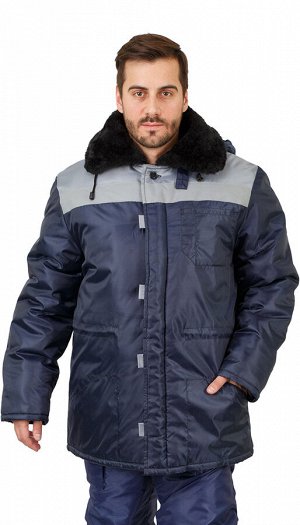 Куртка мужская рабочая "Патриот" зимняя с мех. воротником т-синяя с серым тк.Оксфорд