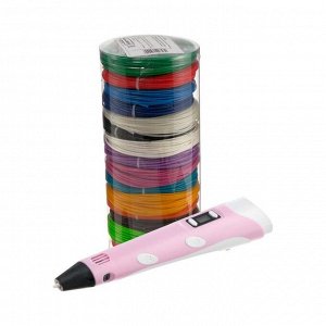 Комплект в тубусе 3Д ручка NIT-Pen2 розовая + пластик ABS 15 цветов по 10 метров