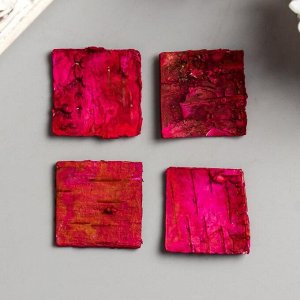 Набор декоративных элементов из коры дерева (30шт) "Квадратики" 3 см розовый