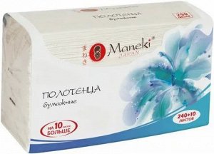 Полотенца бумажные для диспенсера "Maneki" Dream, белые, V-сложения (215х225мм), 250 шт./упак